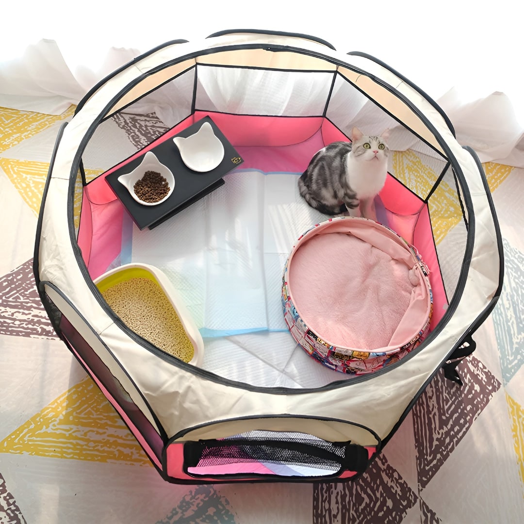 Foldable Dog Playpen Cat Pet Portable Mesh Breathable Zippered Octagonal Tent - Image 12