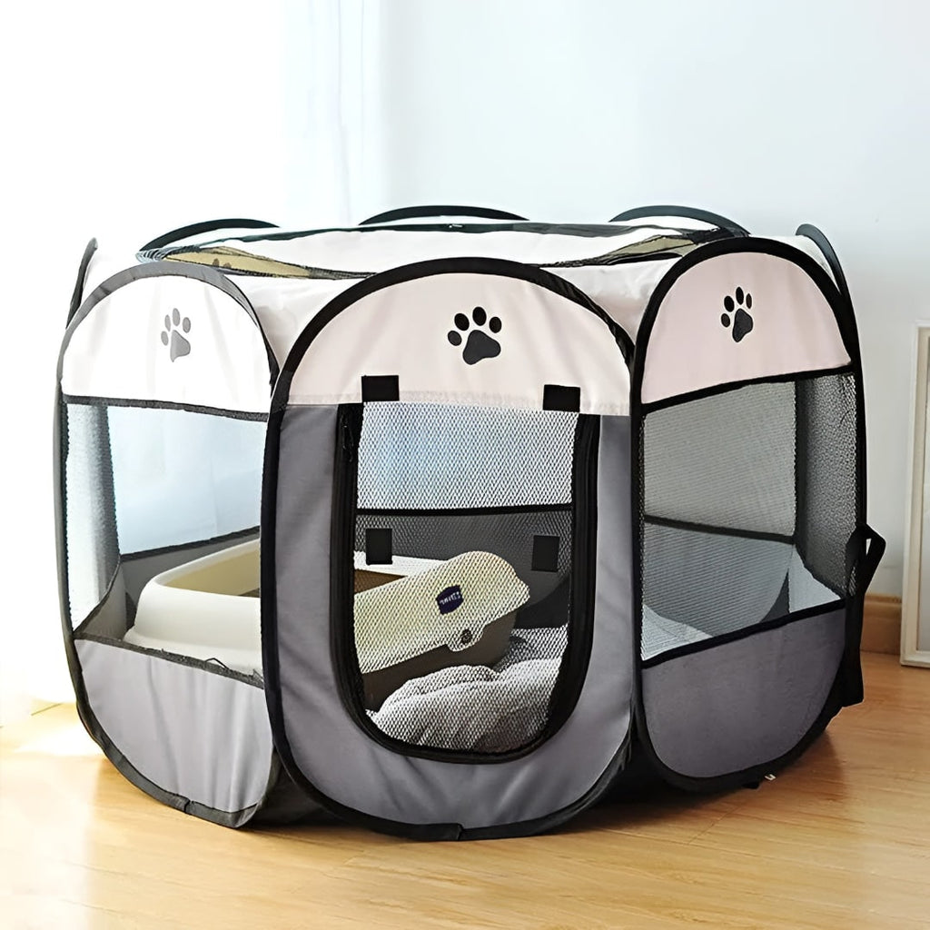 Foldable Dog Playpen Cat Pet Portable Mesh Breathable Zippered Octagonal Tent - Image 14