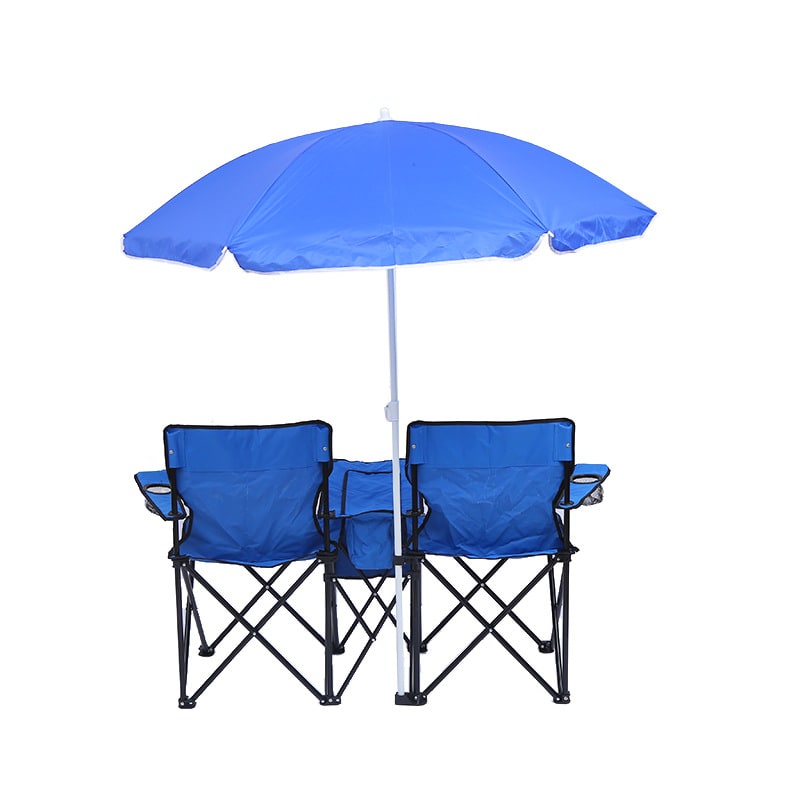 Foldable Double Camping Chair Lightweight Portable with Center Cooler and Umbrella - Image 4