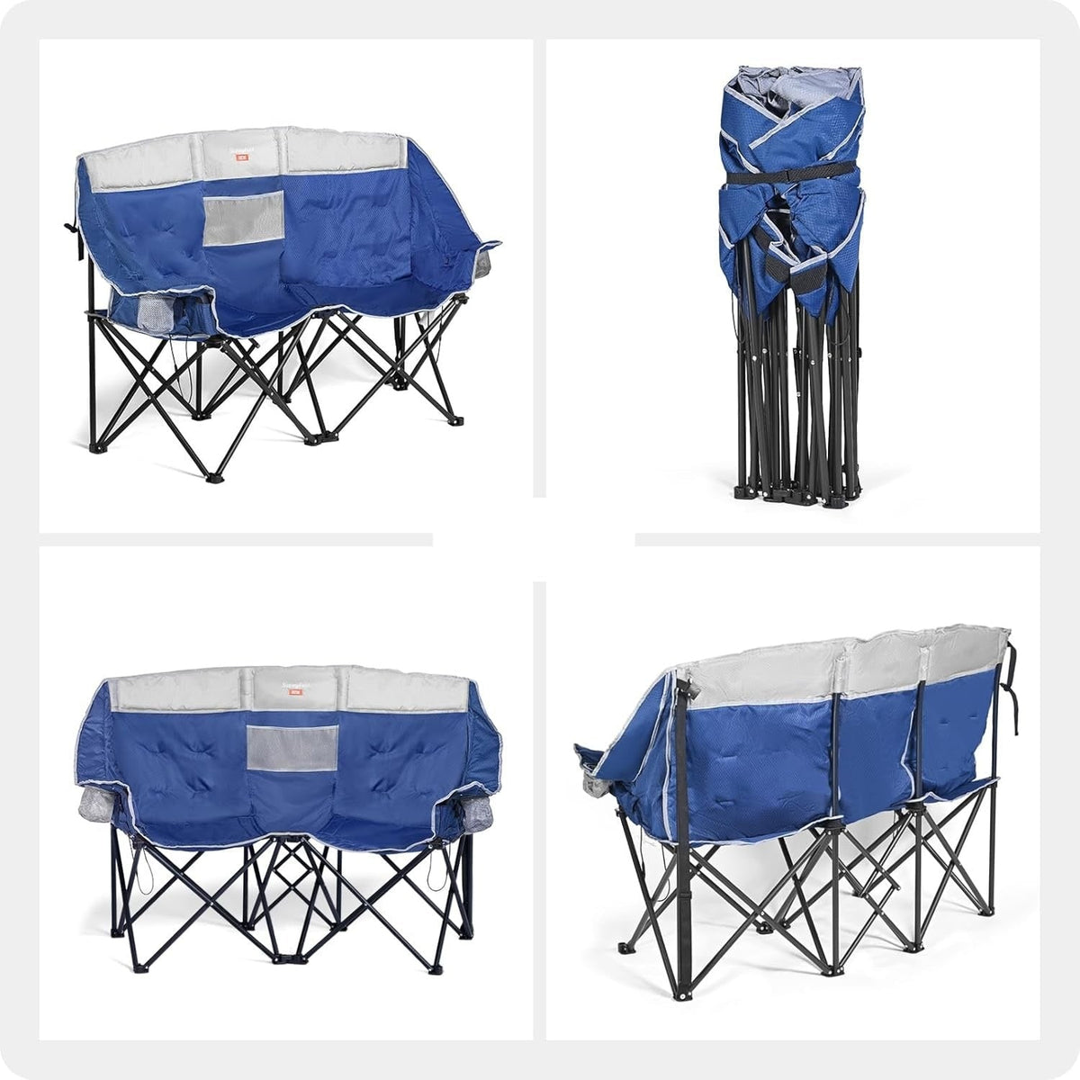 Foldable Double Collapsible Camping Chair with Heating Two-Person Portable Loveseat and Cup Holders - Image 5