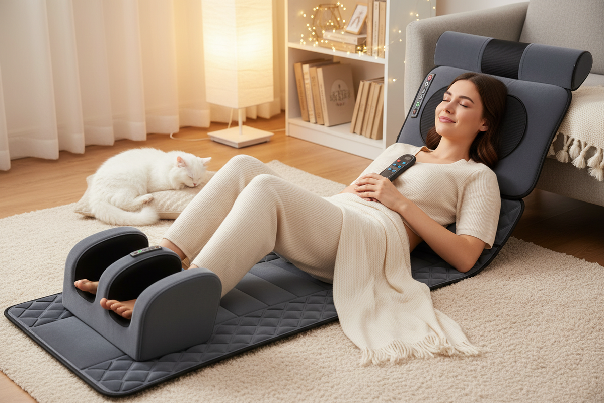 Full Body Massage Mattress with Heated Neck and Foot Massagers Foldable Vibrating Shiatsu Pad - Image 1