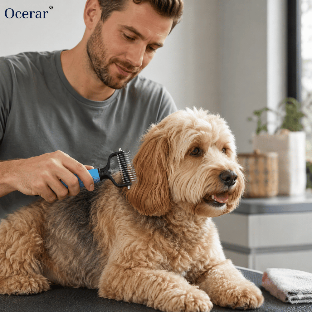 Fur Rake for Dogs with Double-Sided Dematting Comb and Curved Steel Teeth - Image 1
