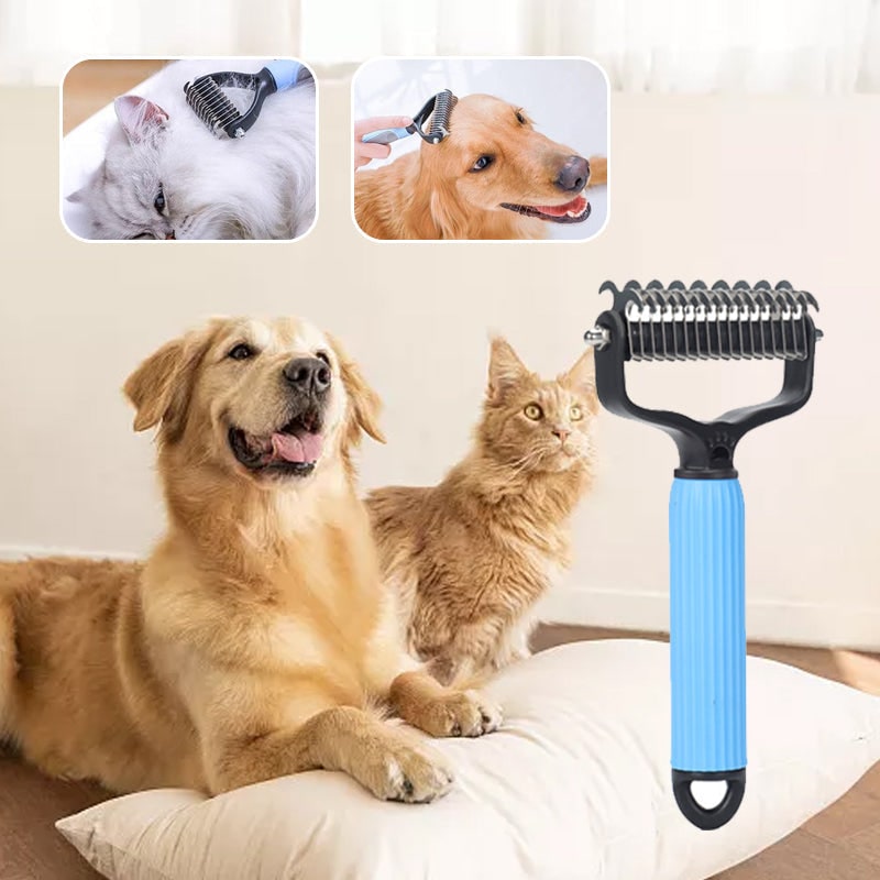 Fur Rake for Dogs with Double-Sided Dematting Comb and Curved Steel Teeth - Image 2