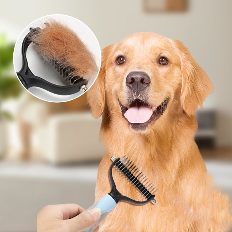 Fur Rake for Dogs with Double-Sided Dematting Comb and Curved Steel Teeth - Image 4