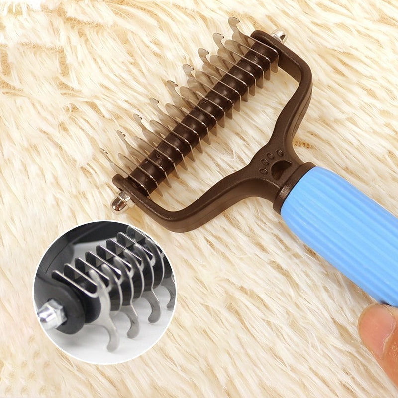 Fur Rake for Dogs with Double-Sided Dematting Comb and Curved Steel Teeth - Image 5