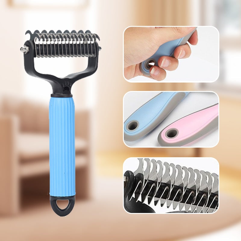 Fur Rake for Dogs with Double-Sided Dematting Comb and Curved Steel Teeth - Image 9