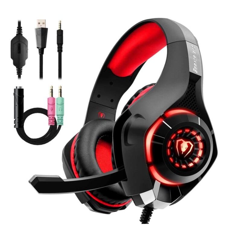 Gaming Headphones with Microphone Wired Over Ear Headset with LED Lights and Volume Control - Image 1