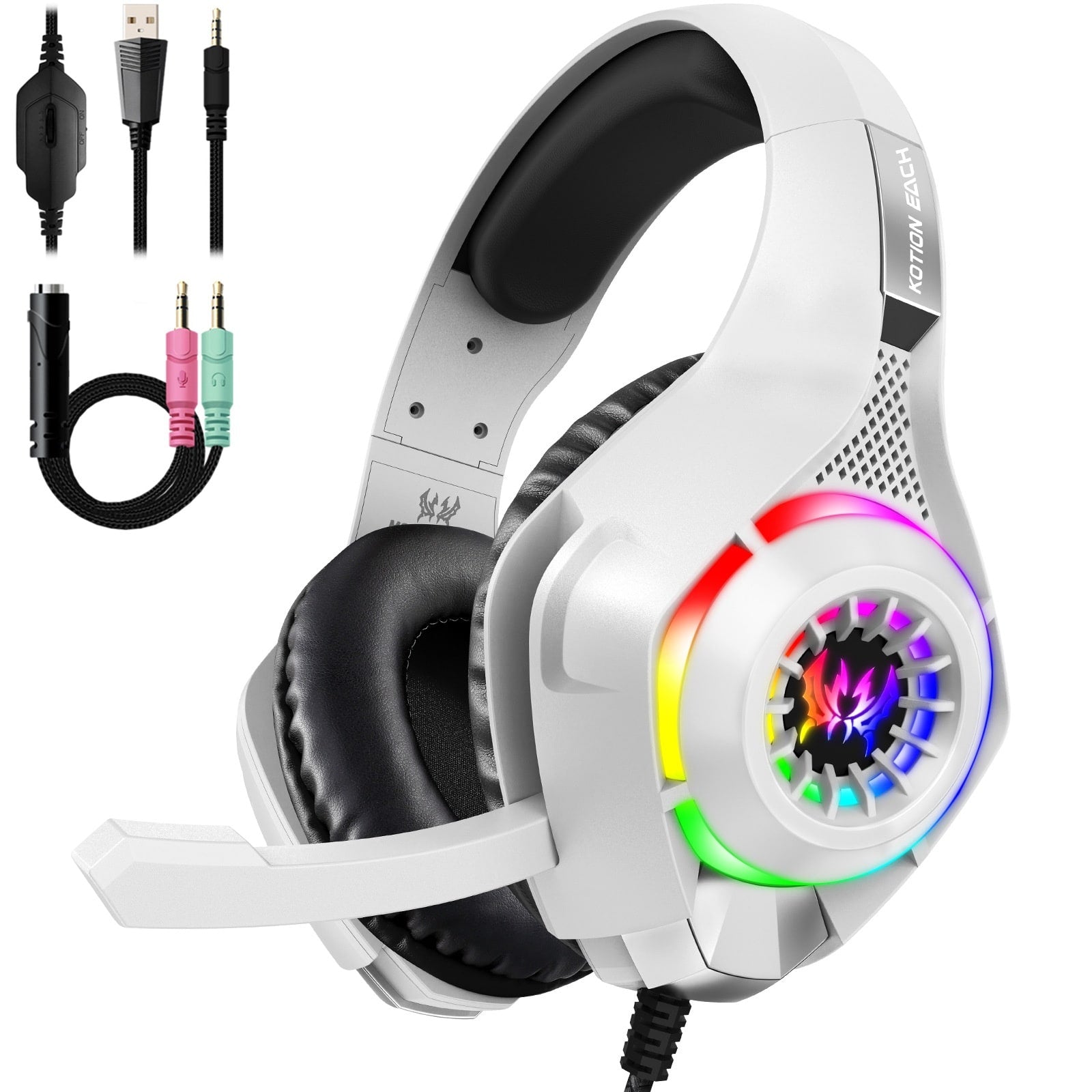 Gaming Headphones with Microphone Wired Over Ear Headset with LED Lights and Volume Control - Image 5