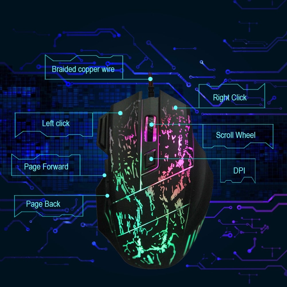 Gaming Mouse Wired USB with Rgb LED Crackle Pattern and Dpi Adjustment - Image 4