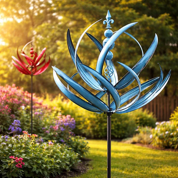 Garden Wind Spinners Metal Kinetic Lotus Flower Design with Dual Rotation - Image 1
