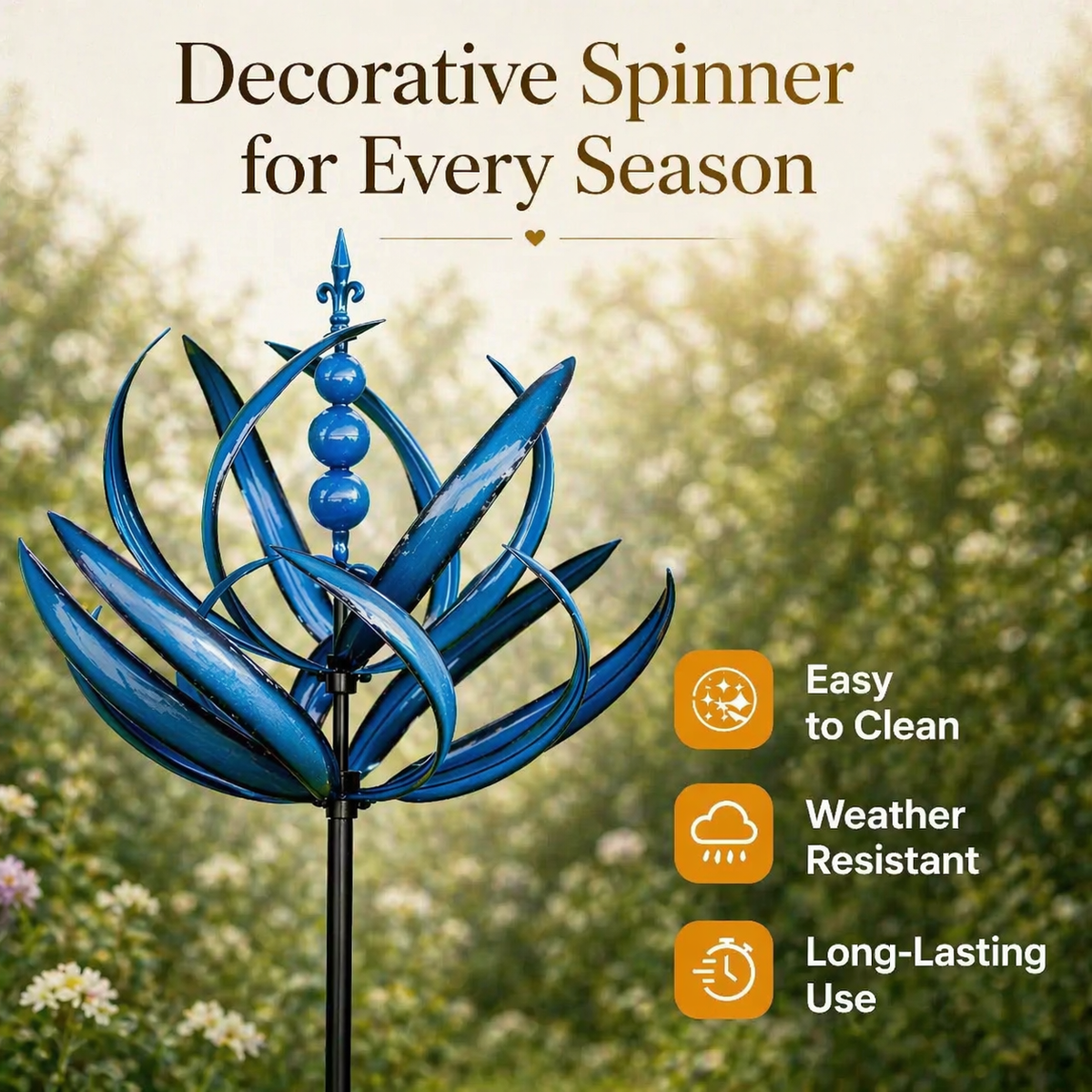 Garden Wind Spinners Metal Kinetic Lotus Flower Design with Dual Rotation - Image 3