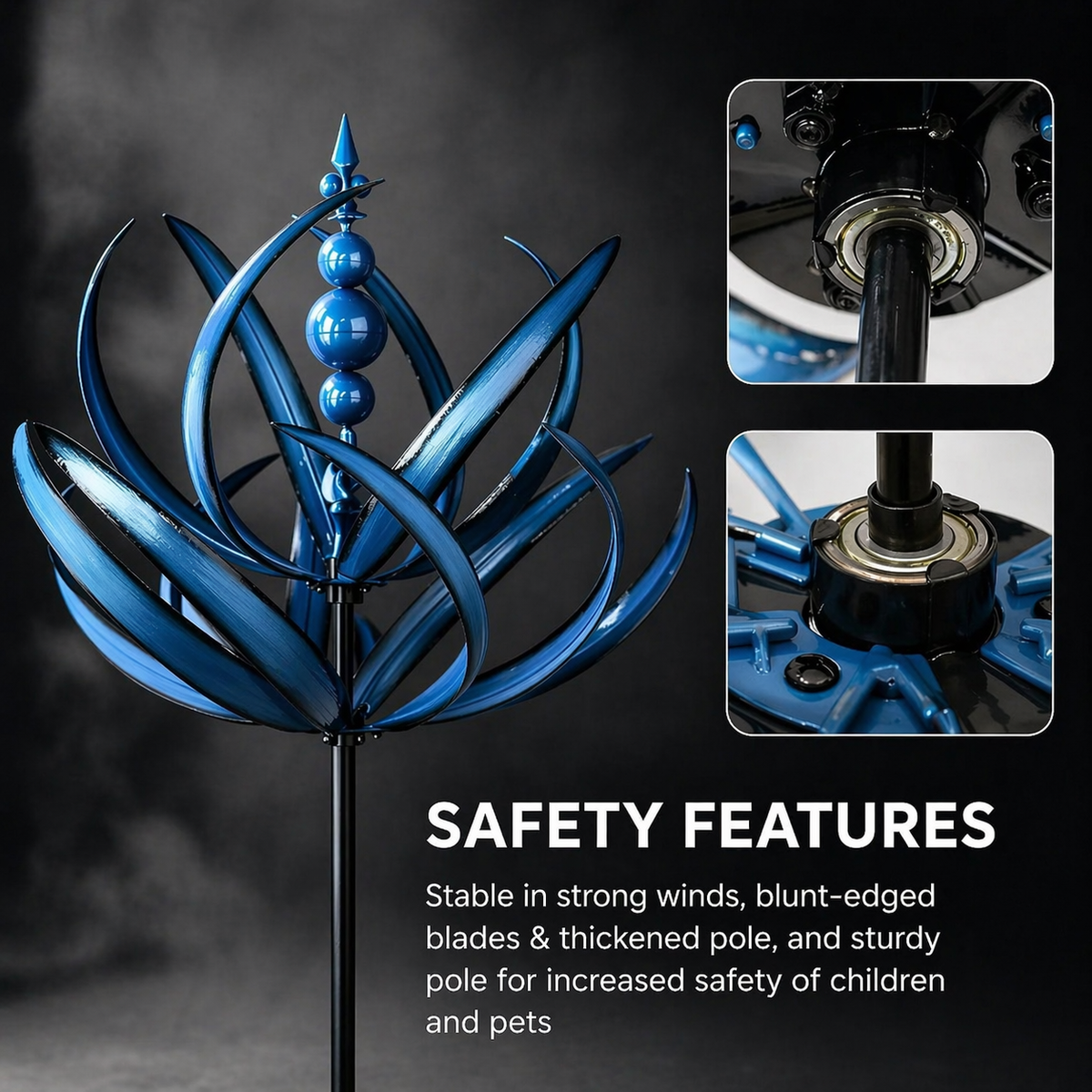 Garden Wind Spinners Metal Kinetic Lotus Flower Design with Dual Rotation - Image 9