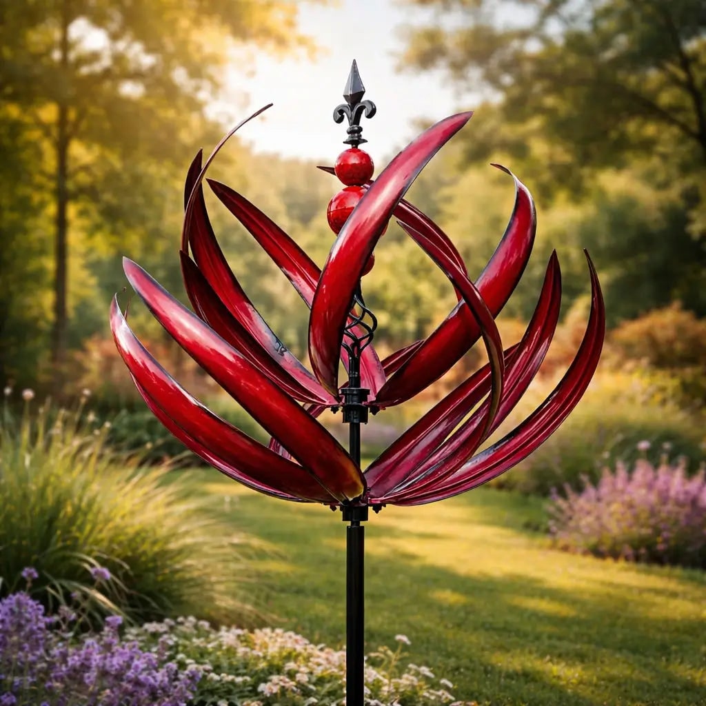 Garden Wind Spinners with Kinetic Metal Lotus Flower Design and Decorative Yard Lawn - Image 10