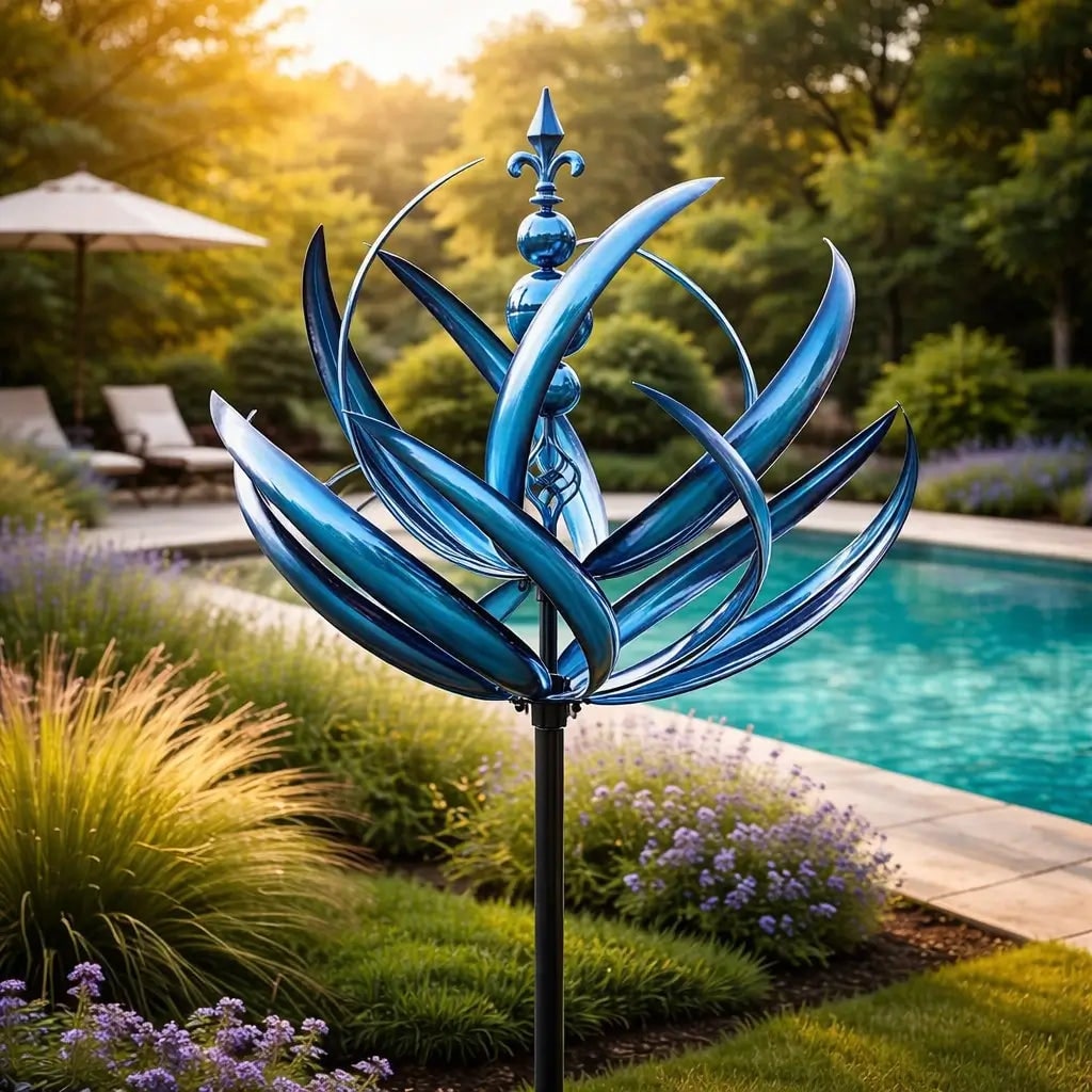 Garden Wind Spinners with Kinetic Metal Lotus Flower Design and Decorative Yard Lawn - Image 11