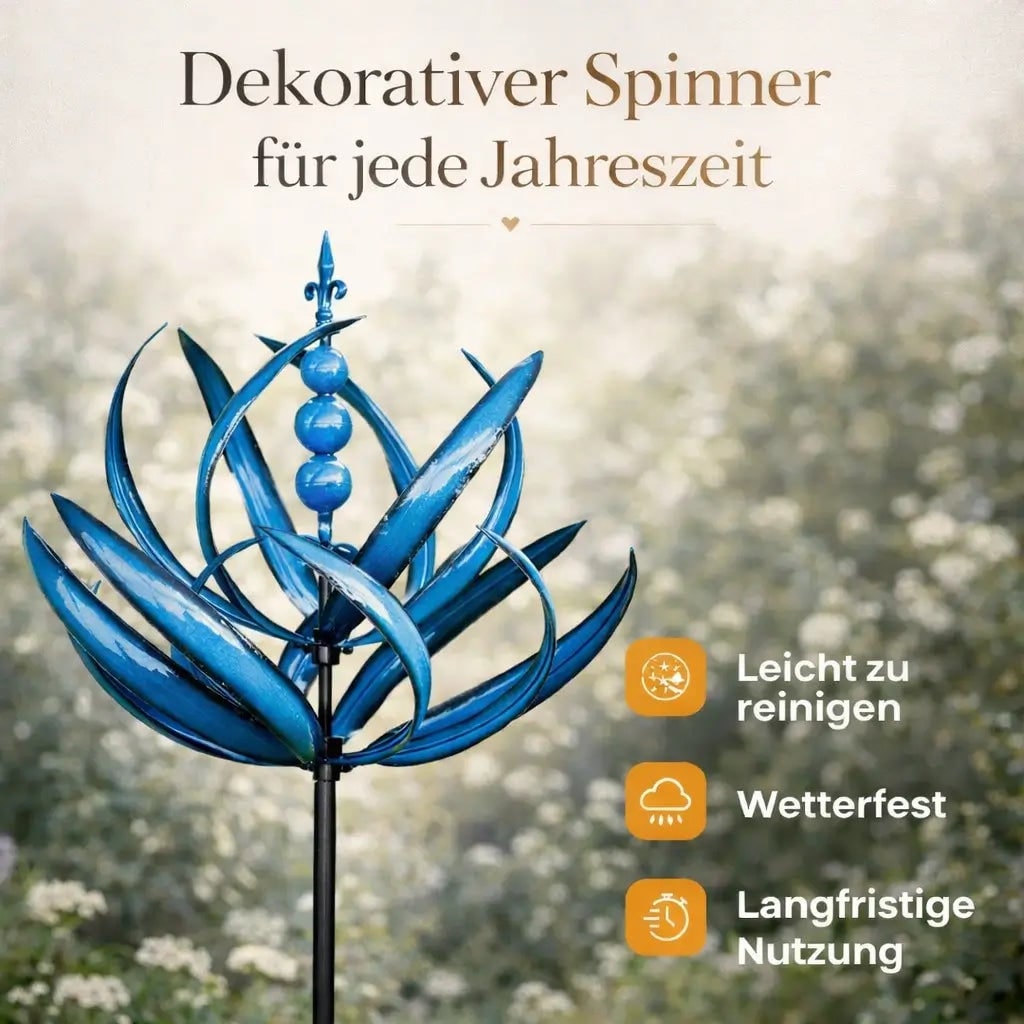 Garden Wind Spinners with Kinetic Metal Lotus Flower Design and Decorative Yard Lawn - Image 3
