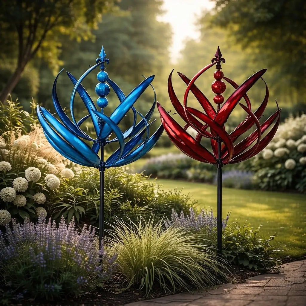 Garden Wind Spinners with Kinetic Metal Lotus Flower Design and Decorative Yard Lawn - Image 4