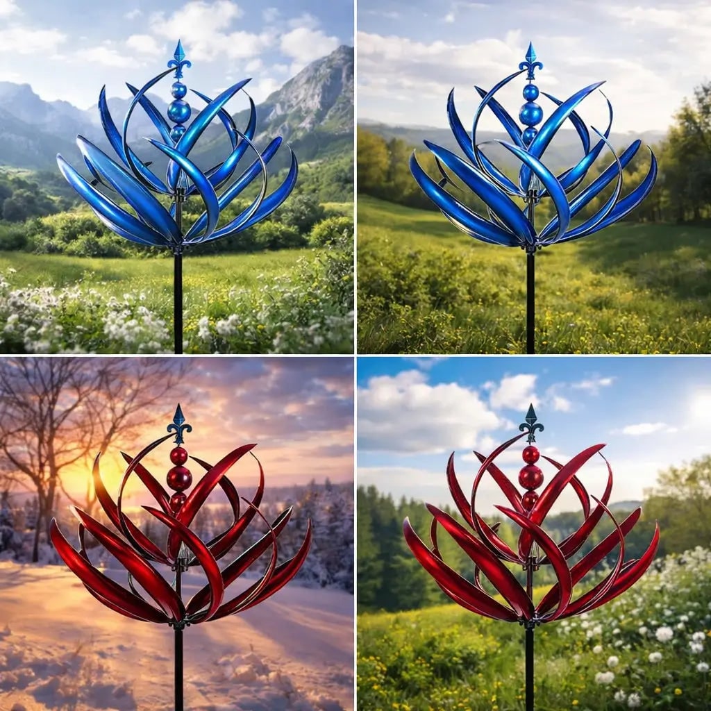 Garden Wind Spinners with Kinetic Metal Lotus Flower Design and Decorative Yard Lawn - Image 7