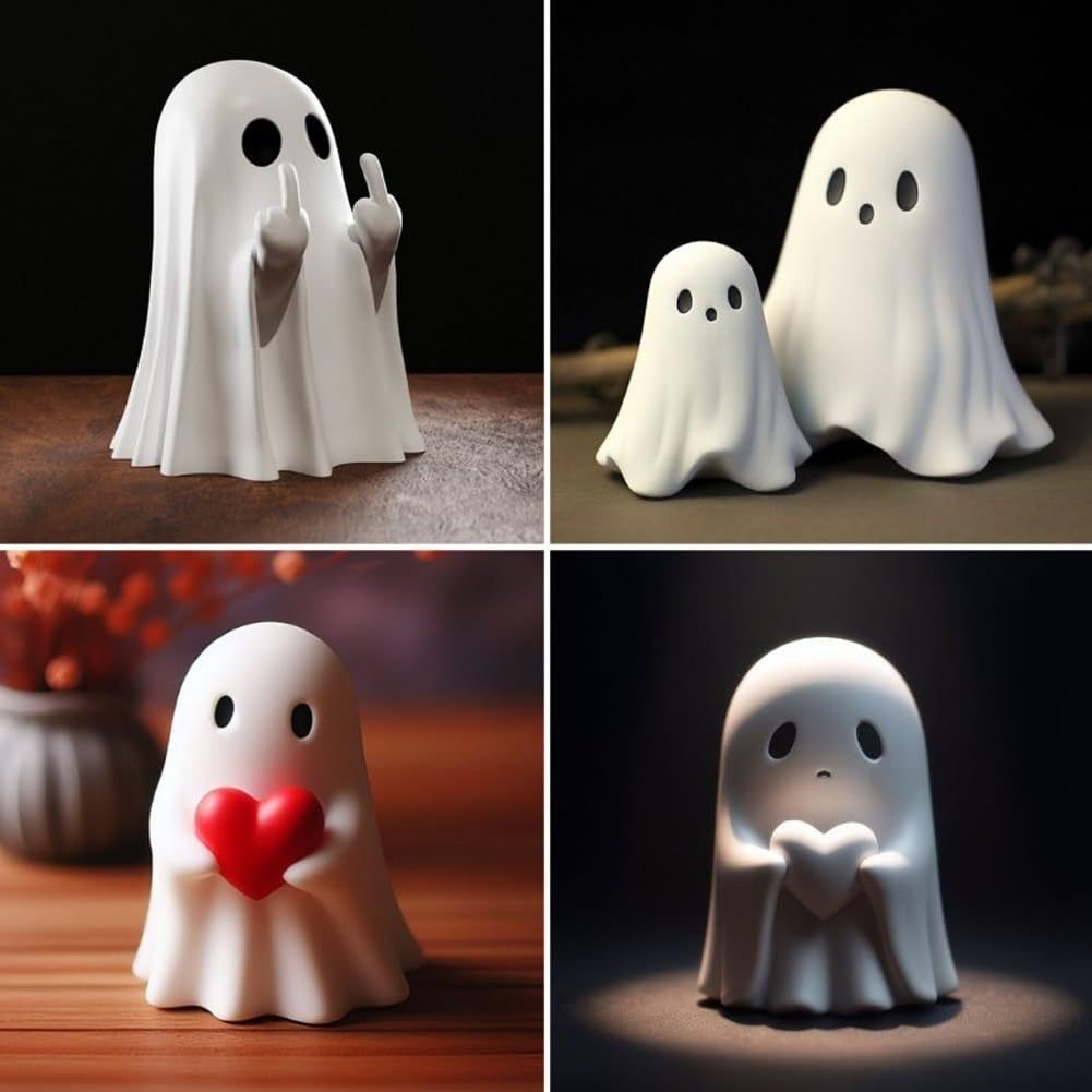 Ghost Figurine Decor with Resin Statues for Halloween Home Decorations and Shelf Display - Image 3