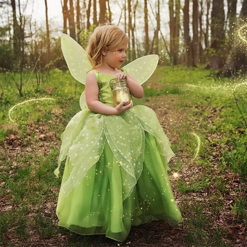 Girls' Halloween Fairy Costume Dress with Wings Tiara Wand and Accessories Complete Outfit Set - Image 2