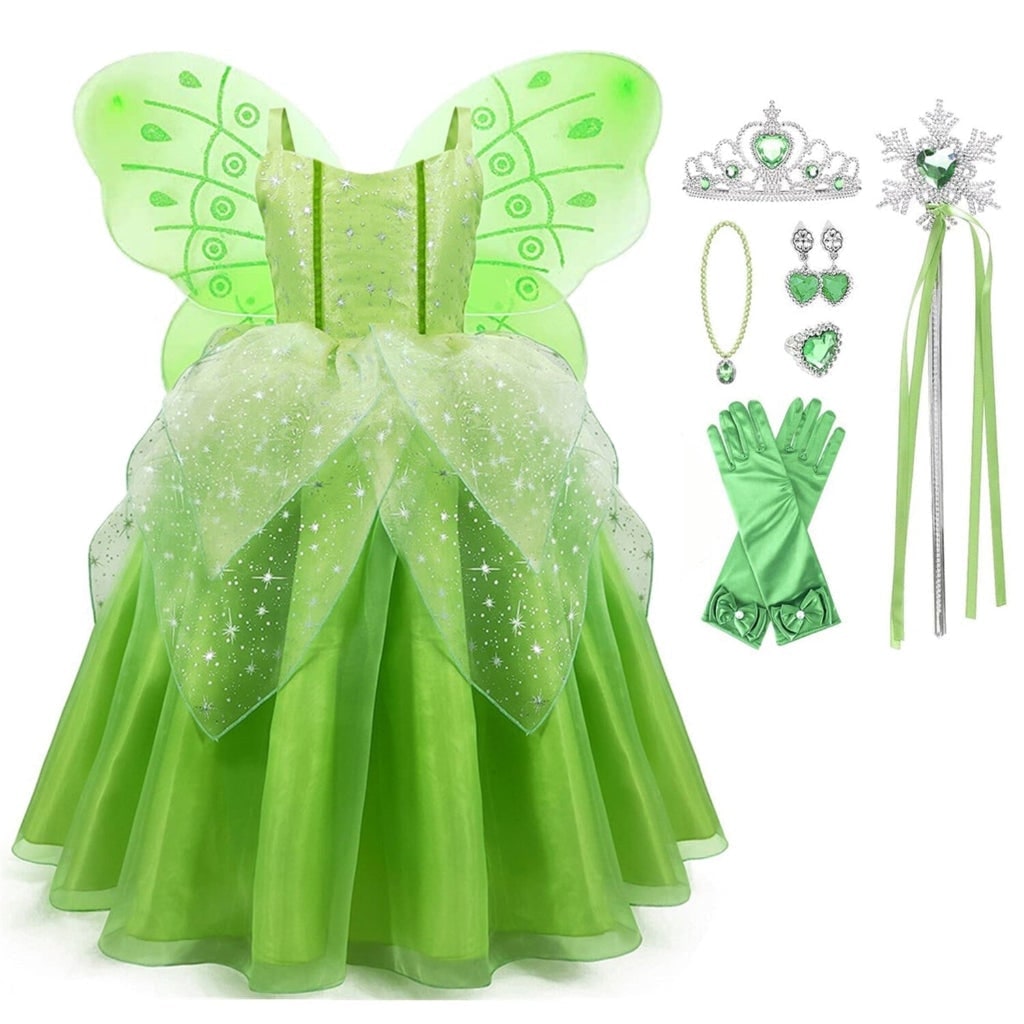 Girls' Halloween Fairy Costume Dress with Wings Tiara Wand and Accessories Complete Outfit Set - Image 3