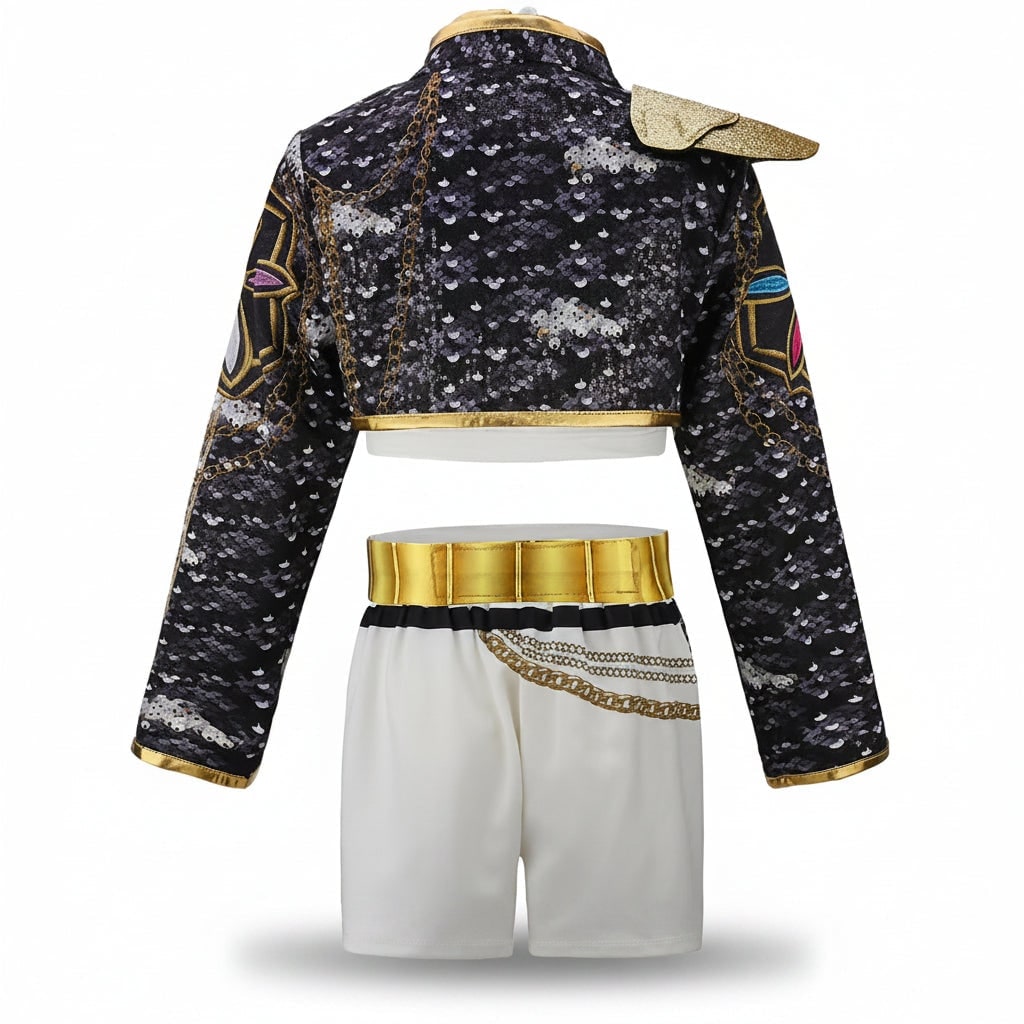 Girls' Halloween Gold Dance Costume with Sequined Jacket and Pleated Skirt Wear Solution - Image 5