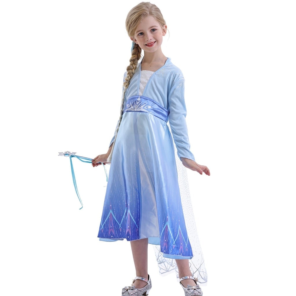 Girls' Halloween Ice Princess Costume Dress with Sheer Cape and Snowflake Details - Image 2