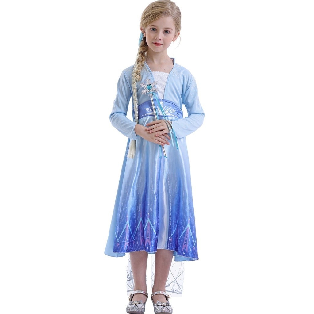 Girls' Halloween Ice Princess Costume Dress with Sheer Cape and Snowflake Details - Image 3