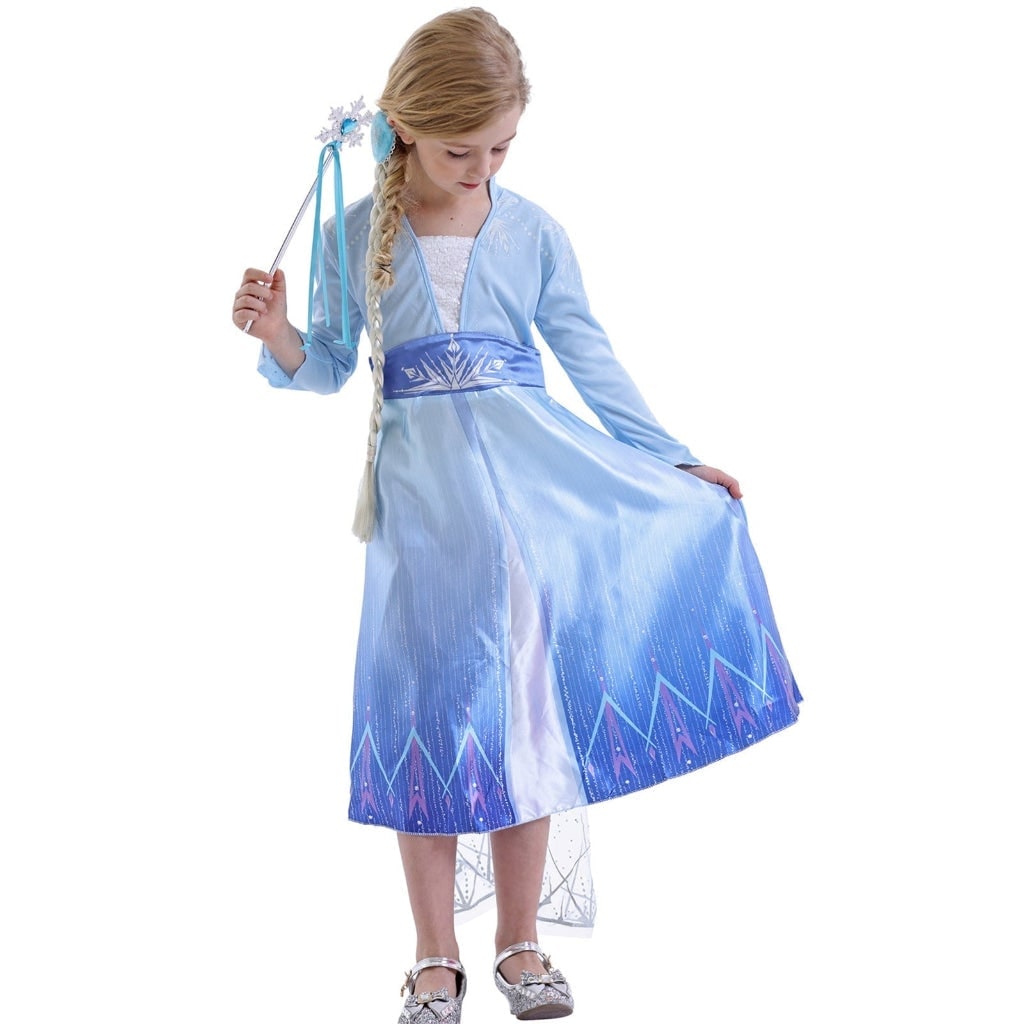 Girls' Halloween Ice Princess Costume Dress with Sheer Cape and Snowflake Details - Image 4