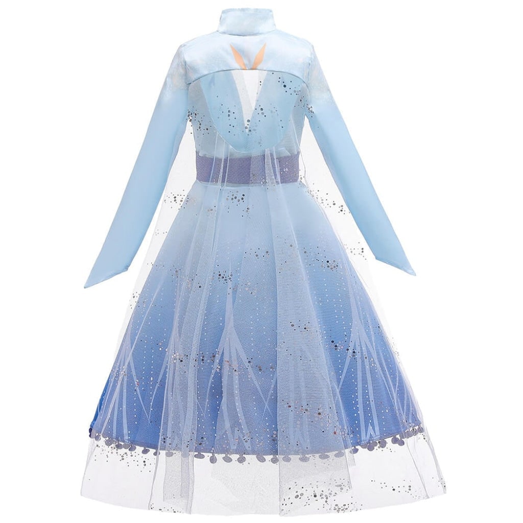 Girls' Halloween Ice Princess Costume Dress with Sheer Cape and Snowflake Details - Image 8