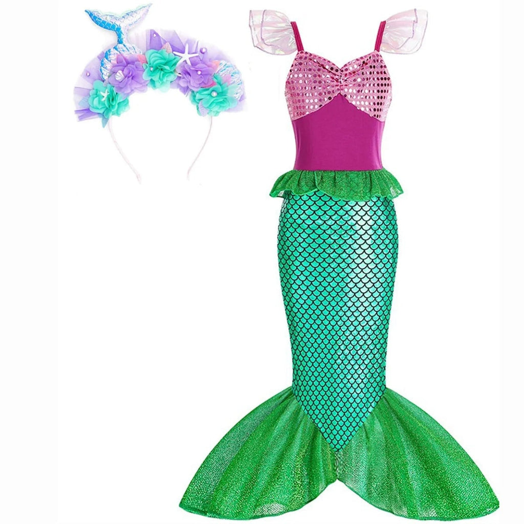 Girls' Halloween Mermaid Costume Dress-Up with Accessories and Tulle Fin for Party - Image 10