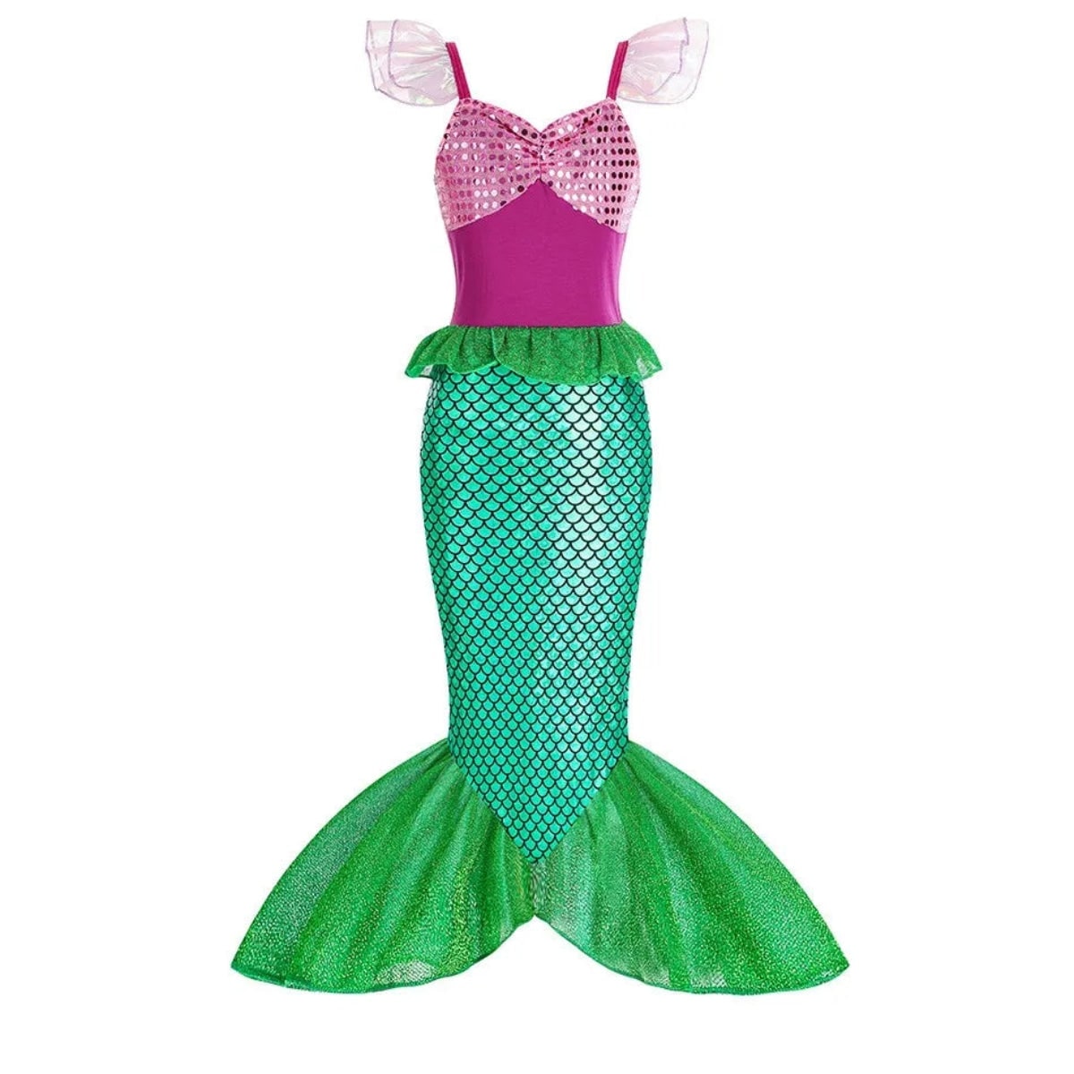 Girls' Halloween Mermaid Costume Dress-Up with Accessories and Tulle Fin for Party - Image 9