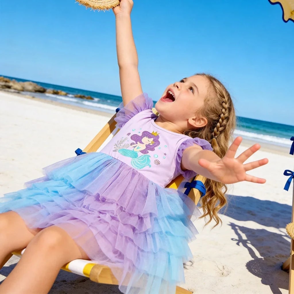Girls' Halloween Mermaid Tutu Dress with Tiered Tulle Skirt and Ruffled Cap Sleeves - Image 2