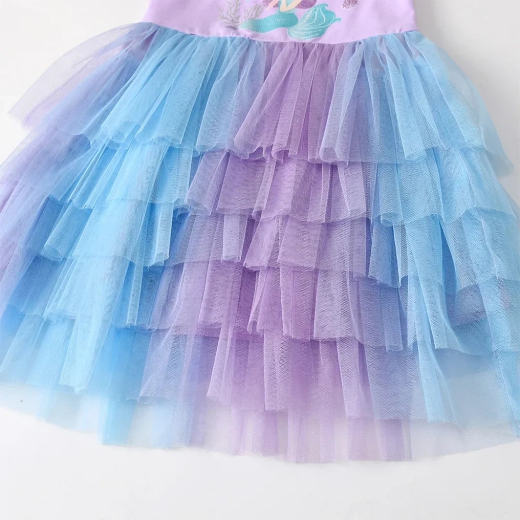 Girls' Halloween Mermaid Tutu Dress with Tiered Tulle Skirt and Ruffled Cap Sleeves - Image 3