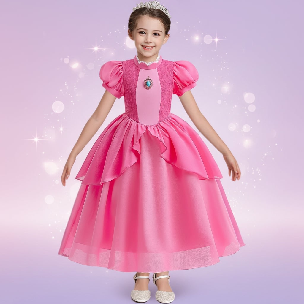 Girls' Halloween mushroom princess Toadstool Costume Dress with Crown Gloves and Wand - Image 1