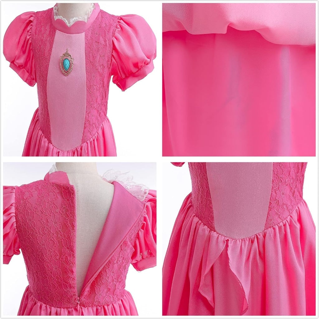 Girls' Halloween mushroom princess Toadstool Costume Dress with Crown Gloves and Wand - Image 10