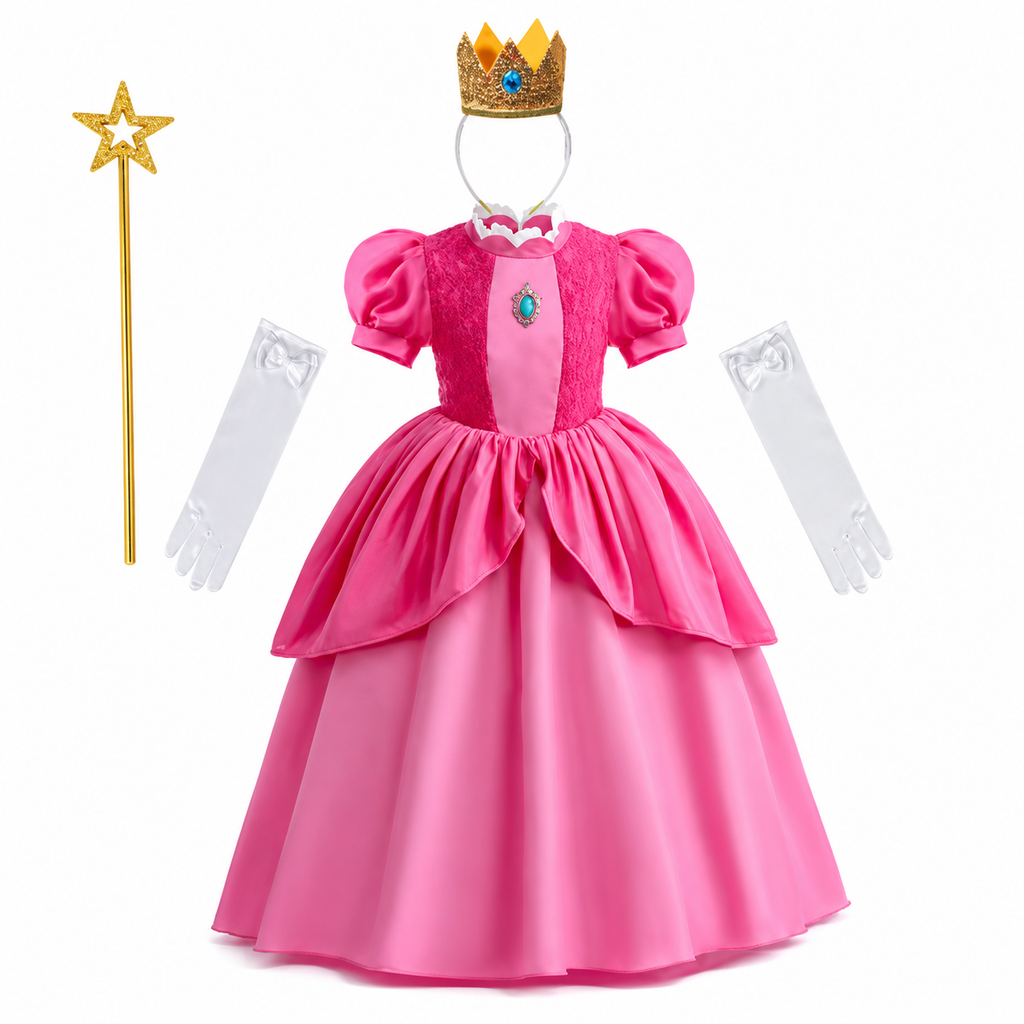 Girls' Halloween mushroom princess Toadstool Costume Dress with Crown Gloves and Wand - Image 4
