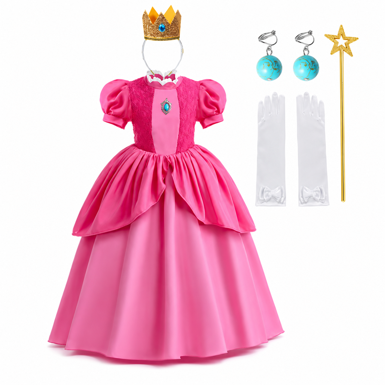 Girls' Halloween mushroom princess Toadstool Costume Dress with Crown Gloves and Wand - Image 5