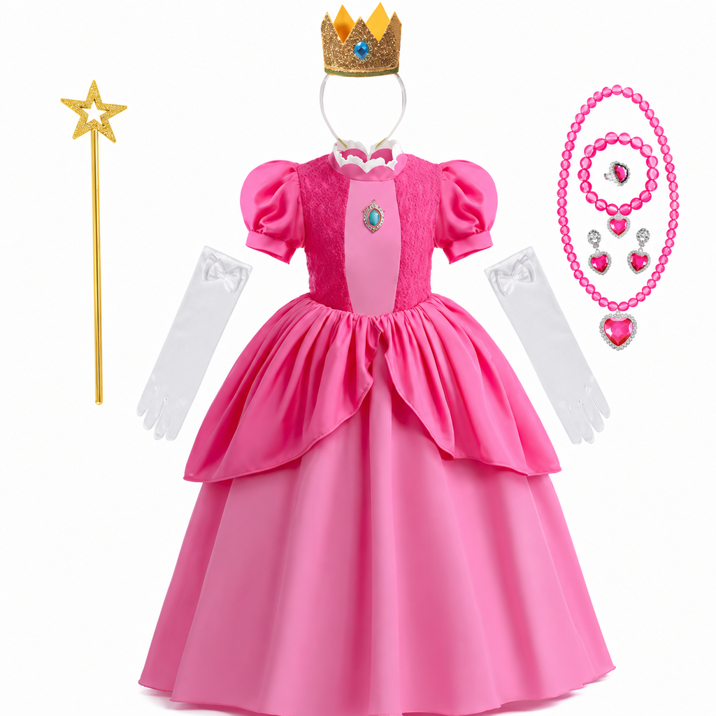 Girls' Halloween mushroom princess Toadstool Costume Dress with Crown Gloves and Wand - Image 6