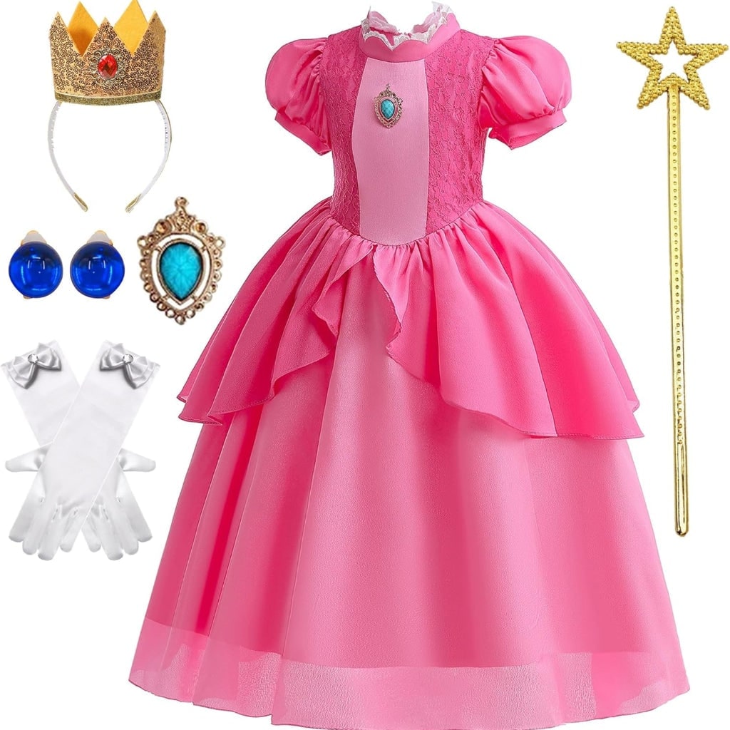 Girls' Halloween mushroom princess Toadstool Costume Dress with Crown Gloves and Wand - Image 9