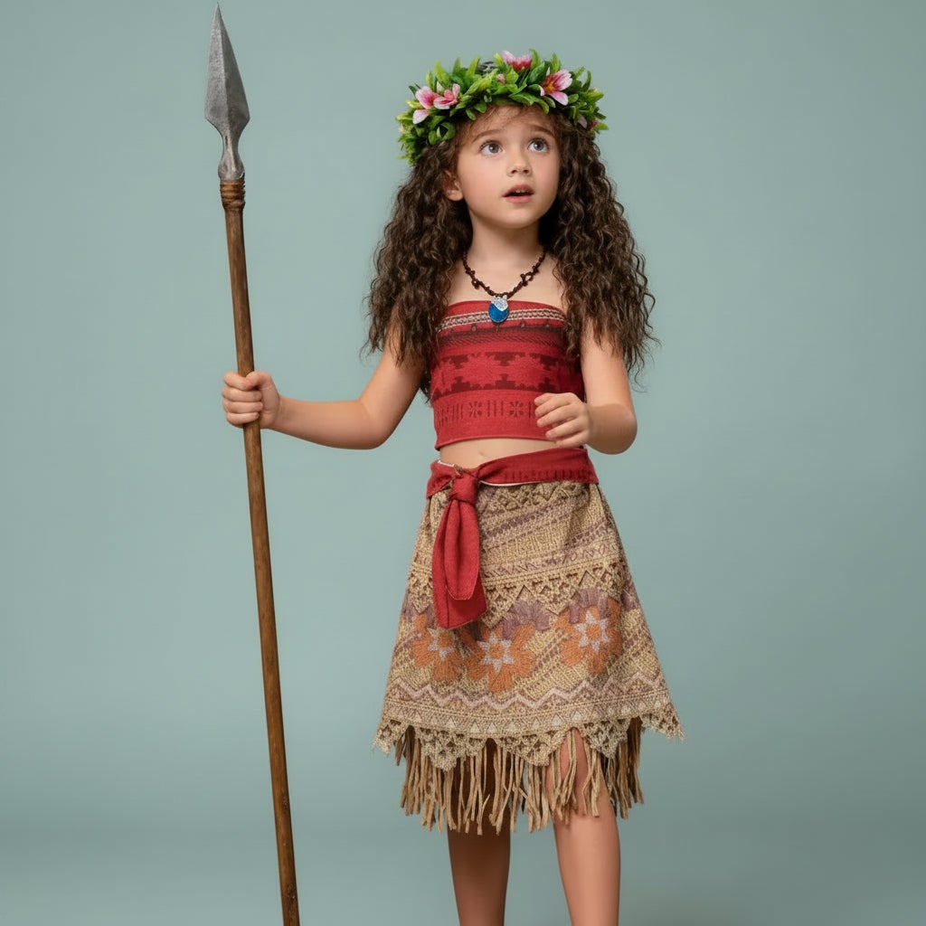 Girls' Halloween Princess Costume and Dresses for Two Piece Set with Strapless Top Wrap Skirt Wig - Image 2