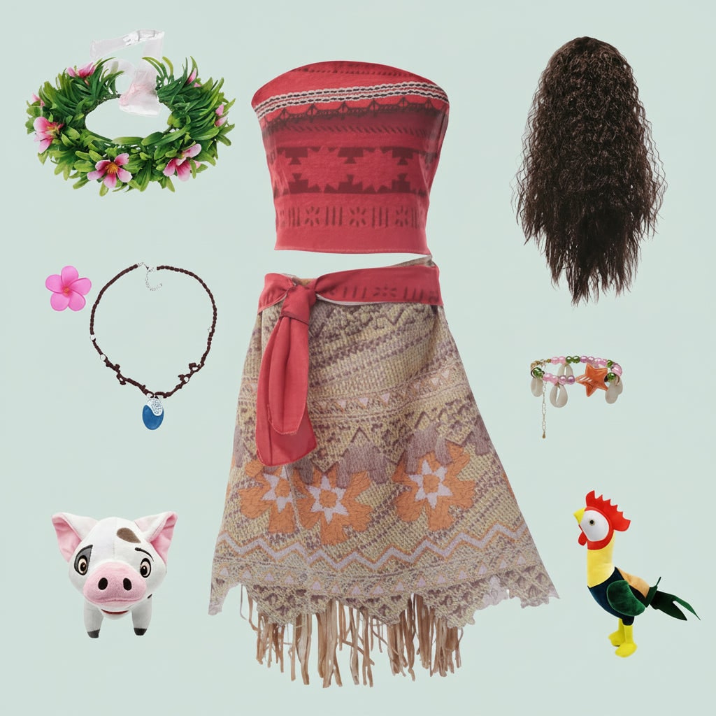 Girls' Halloween Princess Costume and Dresses for Two Piece Set with Strapless Top Wrap Skirt Wig - Image 3