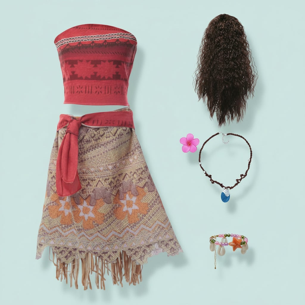 Girls' Halloween Princess Costume and Dresses for Two Piece Set with Strapless Top Wrap Skirt Wig - Image 4
