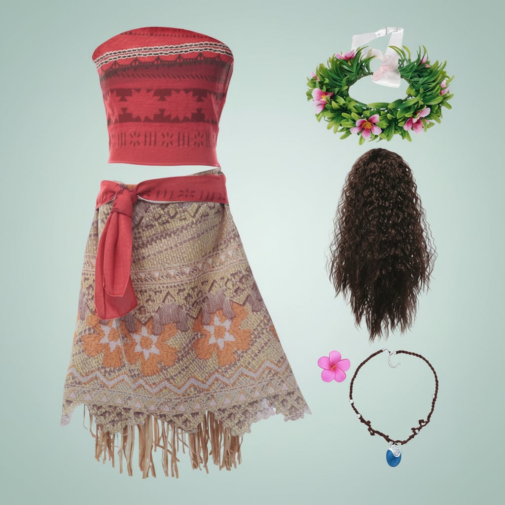 Girls' Halloween Princess Costume and Dresses for Two Piece Set with Strapless Top Wrap Skirt Wig - Image 5
