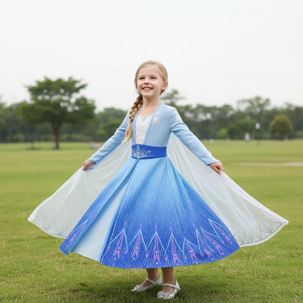 Girls' Halloween Princess Costume Dress with Sequined Bodice Gradient Skirt Cape - Image 1