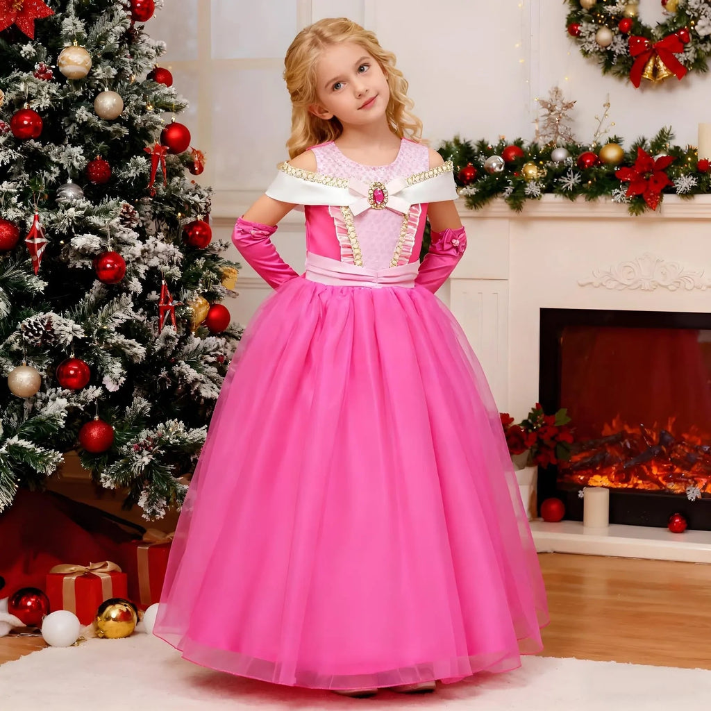 Girls' Halloween Princess Costume Dress with Tiara Wand and Accessories Set for Party - Image 1