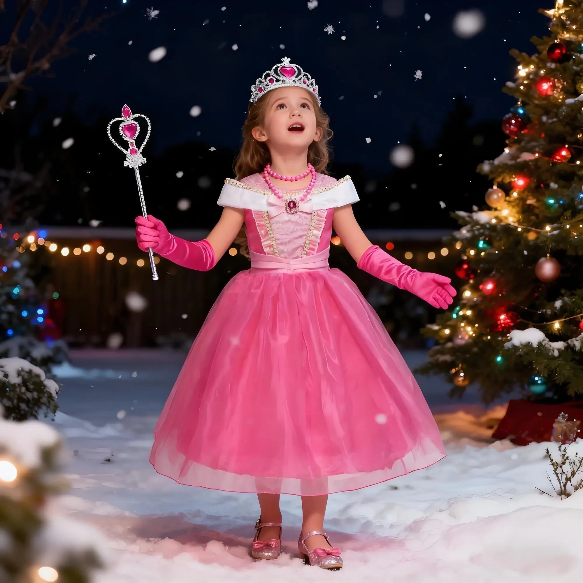 Girls' Halloween Princess Costume Dress with Tiara Wand and Accessories Set for Party - Image 4