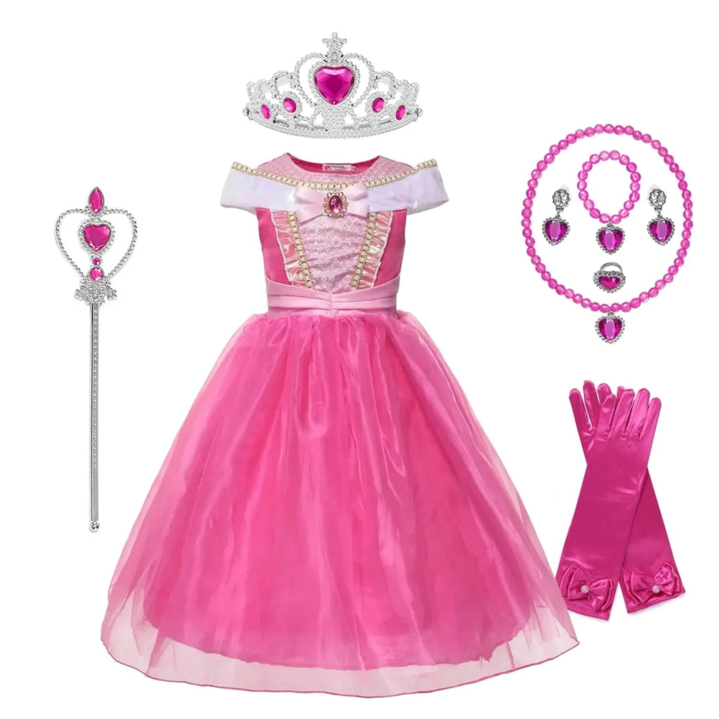 Girls' Halloween Princess Costume Dress with Tiara Wand and Accessories Set for Party - Image 5