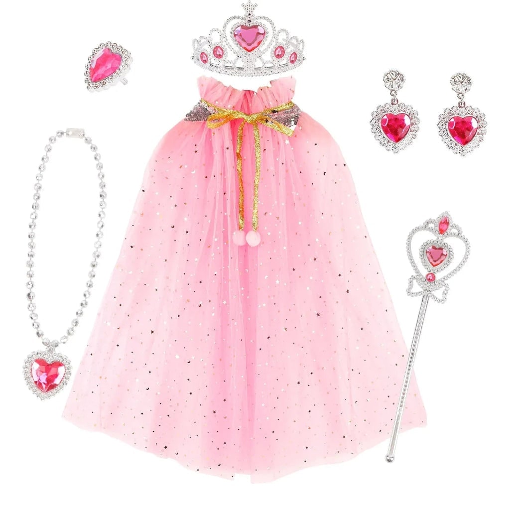 Girls' Halloween Princess Dress Up Costume Accessory Set with Cape Tiara and Glitter Details - Image 2