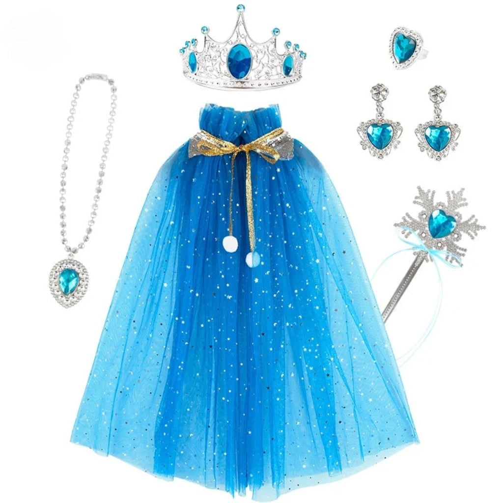 Girls' Halloween Princess Dress Up Costume Accessory Set with Cape Tiara and Glitter Details - Image 3