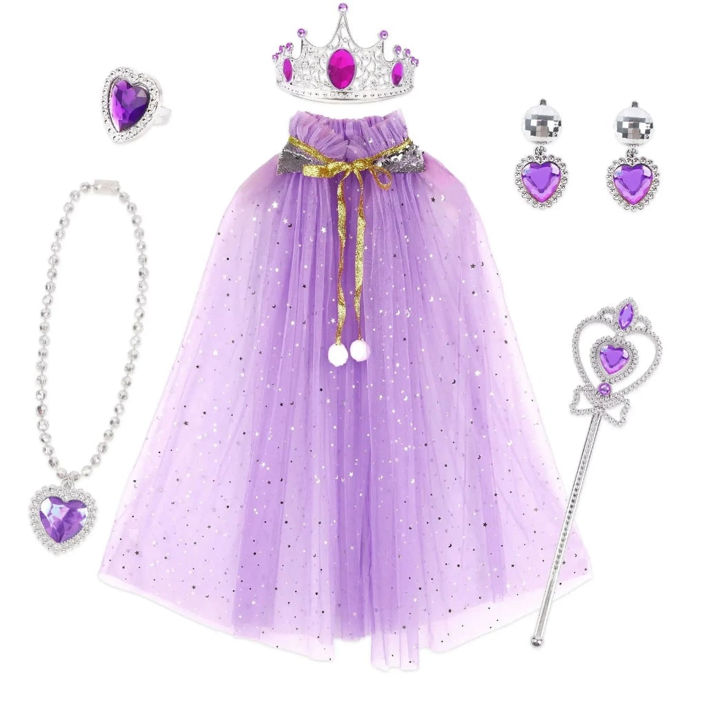 Girls' Halloween Princess Dress Up Costume Accessory Set with Cape Tiara and Glitter Details - Image 4